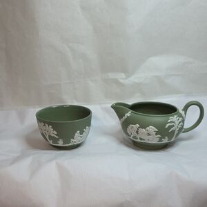 Wedgwood Sage Green Creamer And Tea Cup